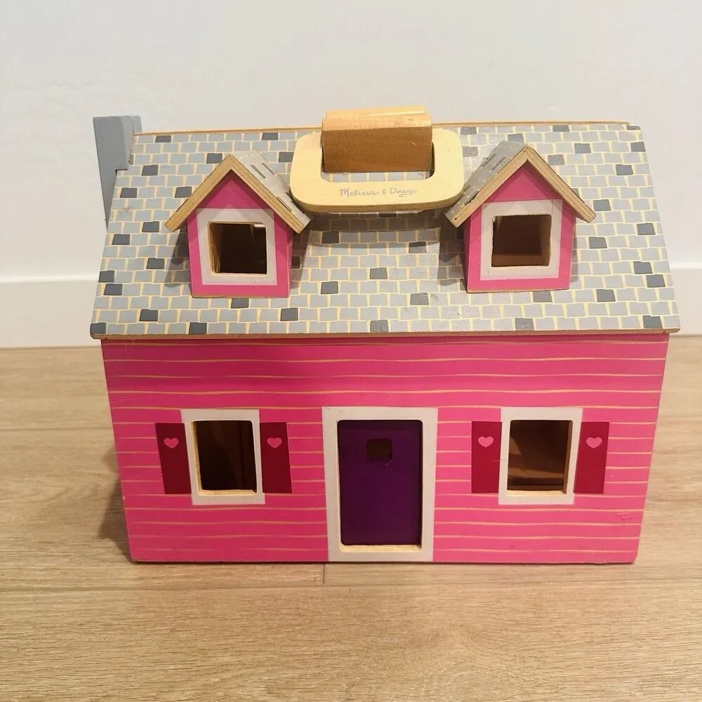 Melissa & Doug Fold Go Wooden Dollhouse Furniture Accessories Pink Wooden 3701